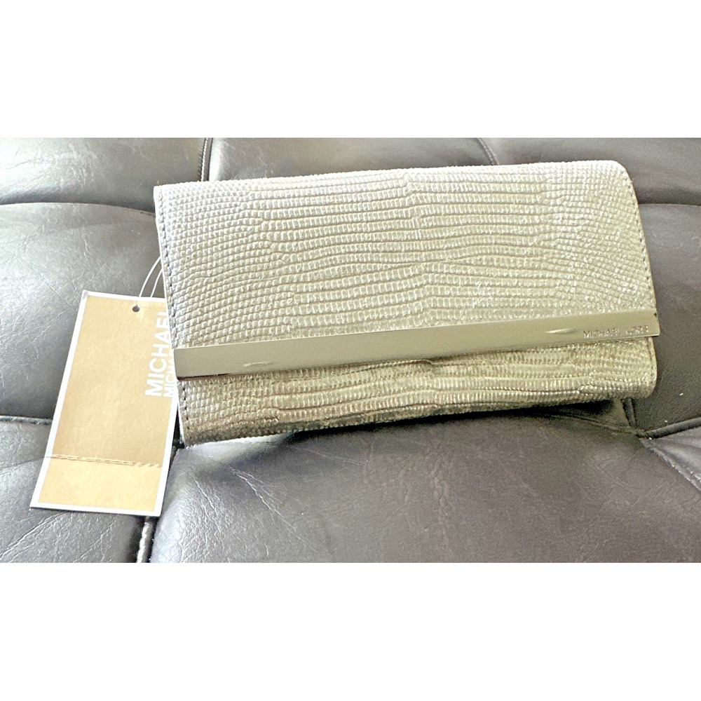 Michael Kors Tilda Flap Carryall Silver Python Embossed‎ Genuine Leather Wallet